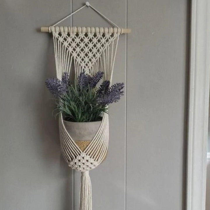 مكرمية حامل أواني زرع قطن و موسكي، 20*75 سم