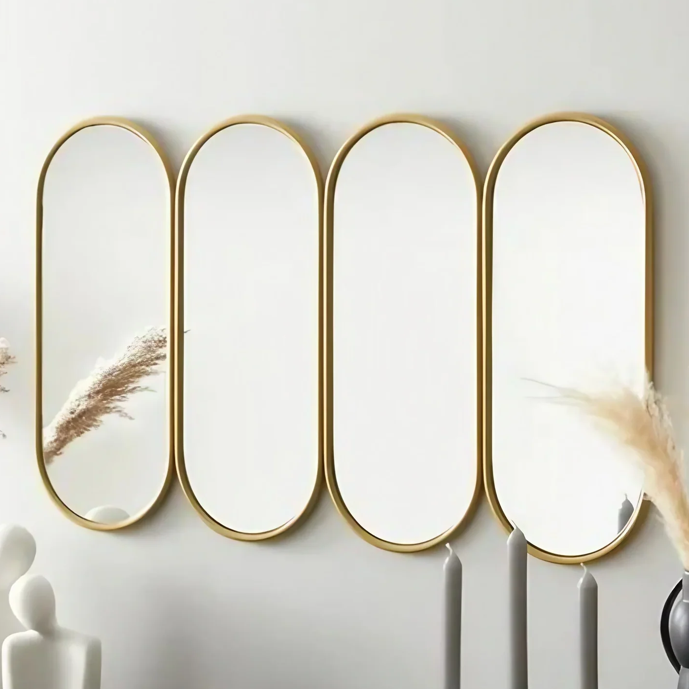 طقم مرايات حائط بإطار خشب ام دي اف، 4 قطع