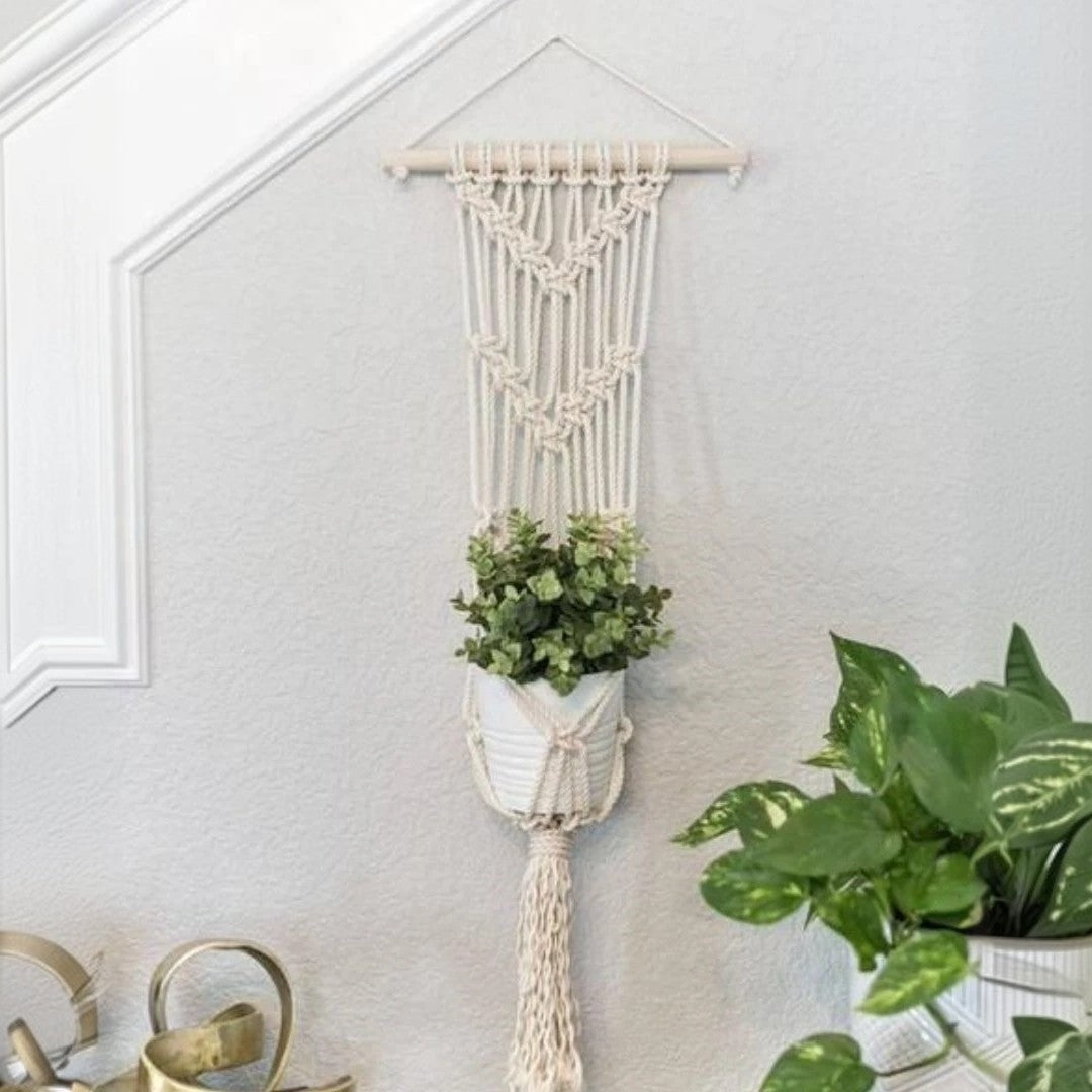 مكرمية حامل أواني زرع قطن و موسكي، 10*65 سم