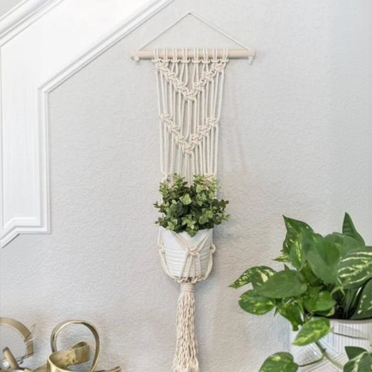 مكرمية حامل أواني زرع قطن و موسكي، 10*65 سم