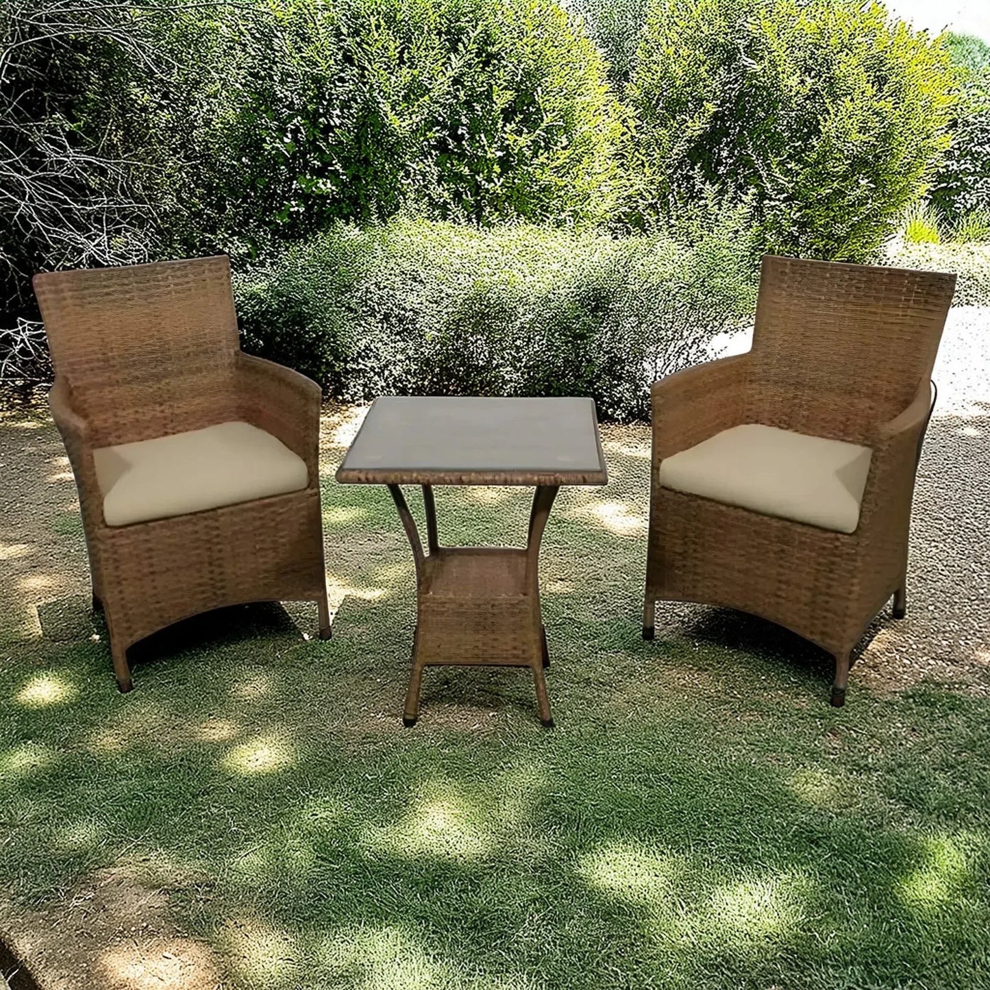 طقم للحدائق معدن و راتان، 3 قطع