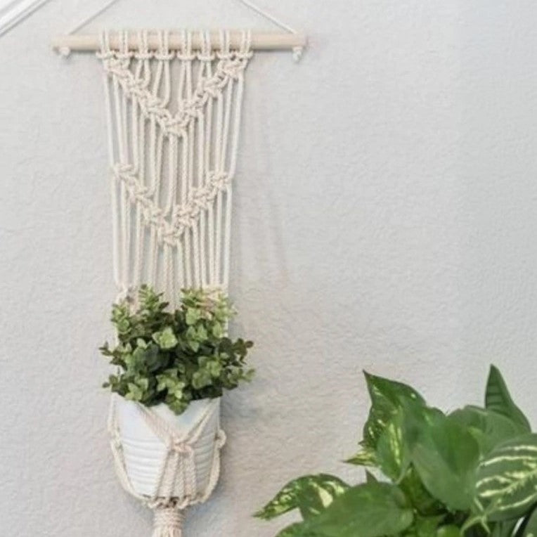 مكرمية حامل أواني زرع قطن و موسكي، 10*65 سم