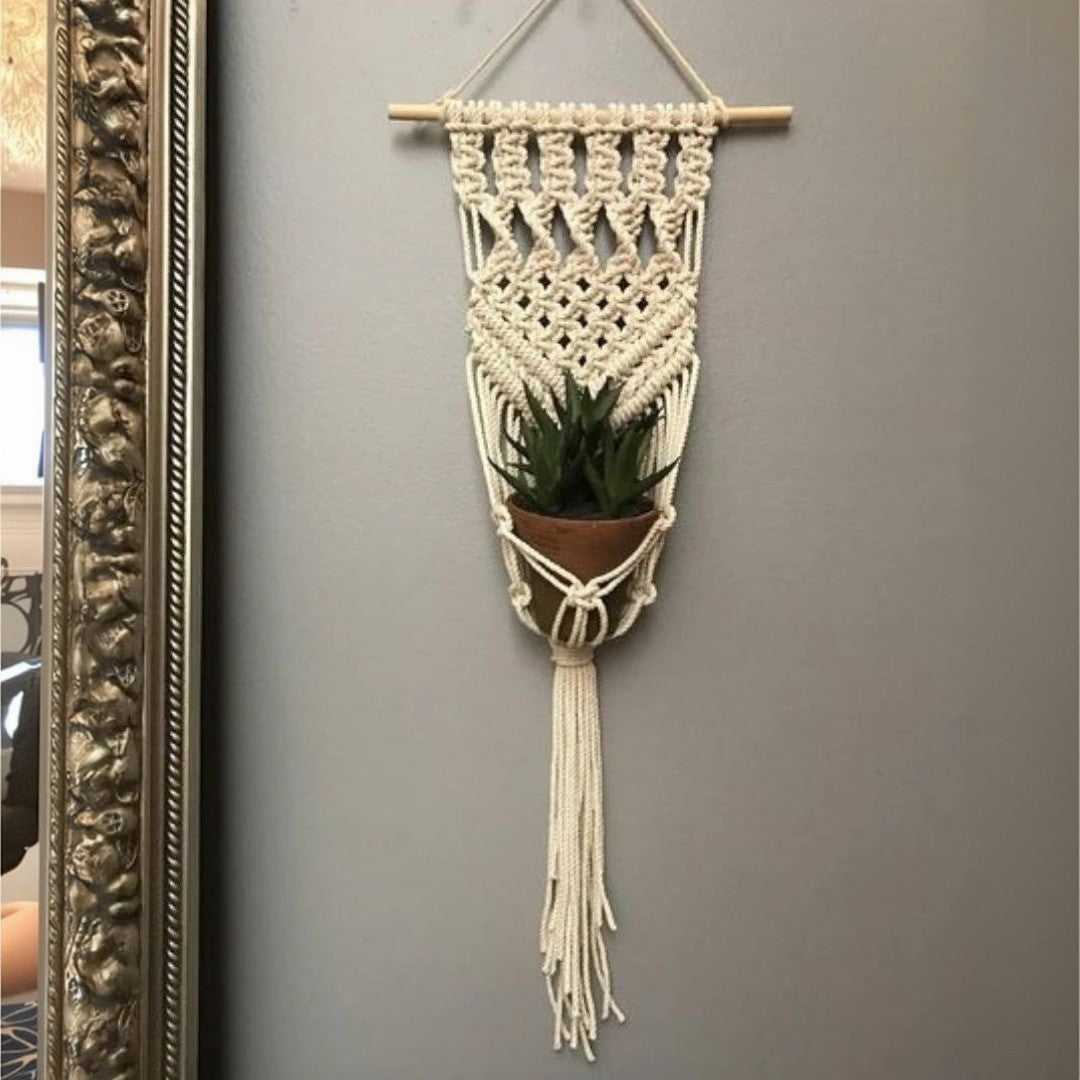 مكرمية حامل أواني زرع قطن و موسكي، 15*75 سم