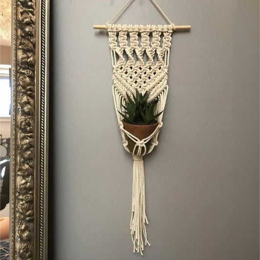 مكرمية حامل أواني زرع قطن و موسكي، 15*75 سم