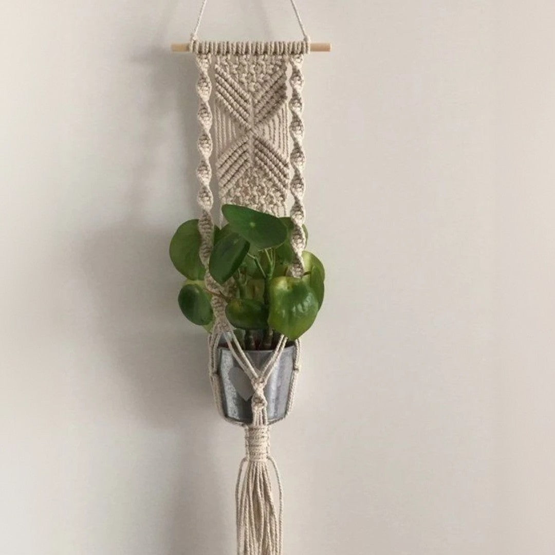 مكرمية حامل أواني زرع قطن و موسكي، 15*75 سم