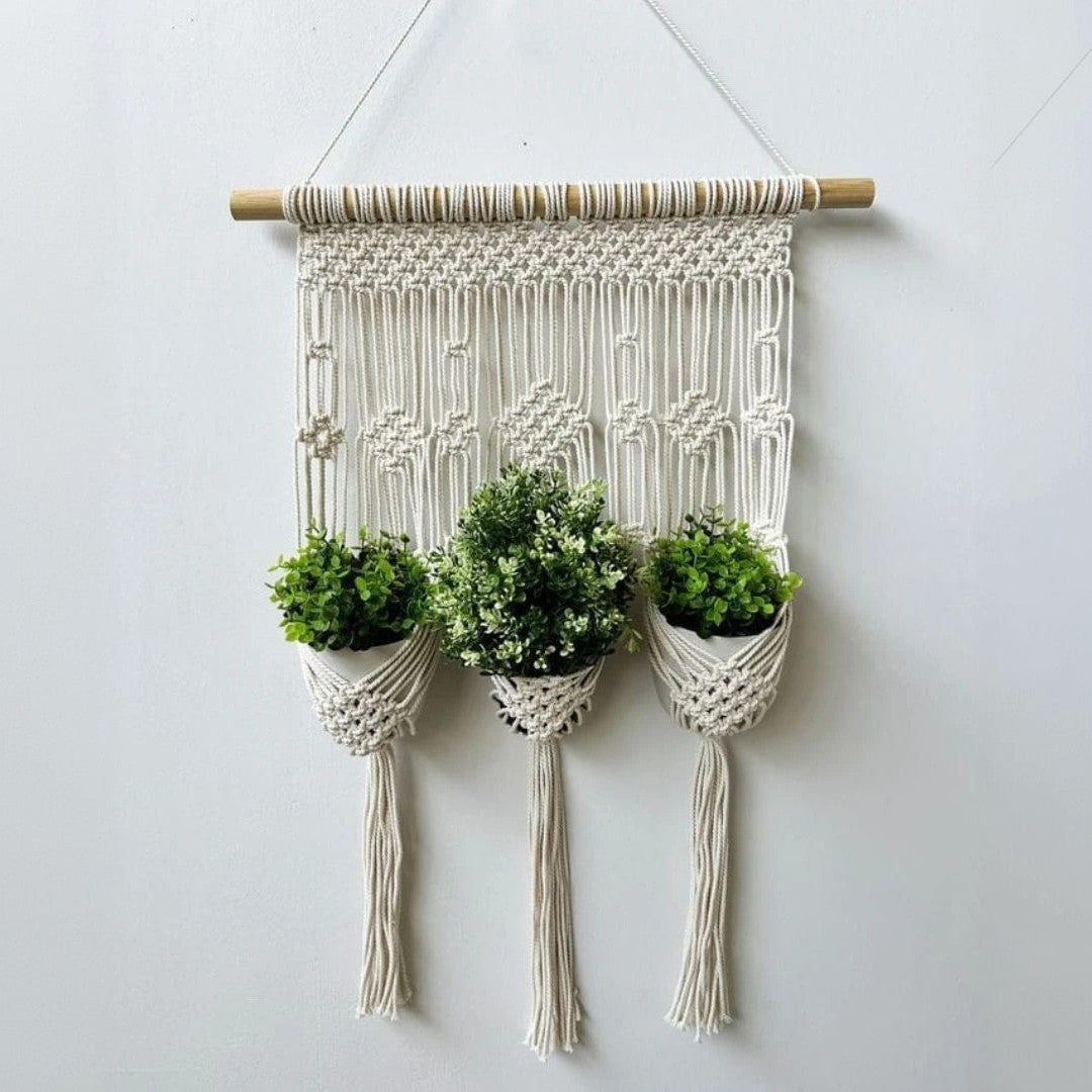 مكرمية حامل أواني زرع قطن و موسكي، 60*85 سم