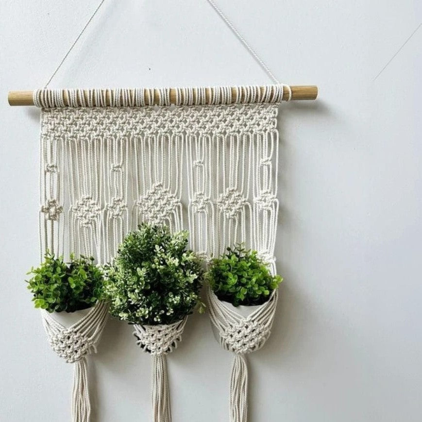 مكرمية حامل أواني زرع قطن و موسكي، 60*85 سم