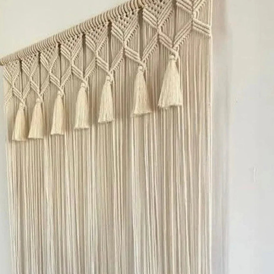 ستارة مكرمية قطن وخشب طبيعي، 100*230 سم