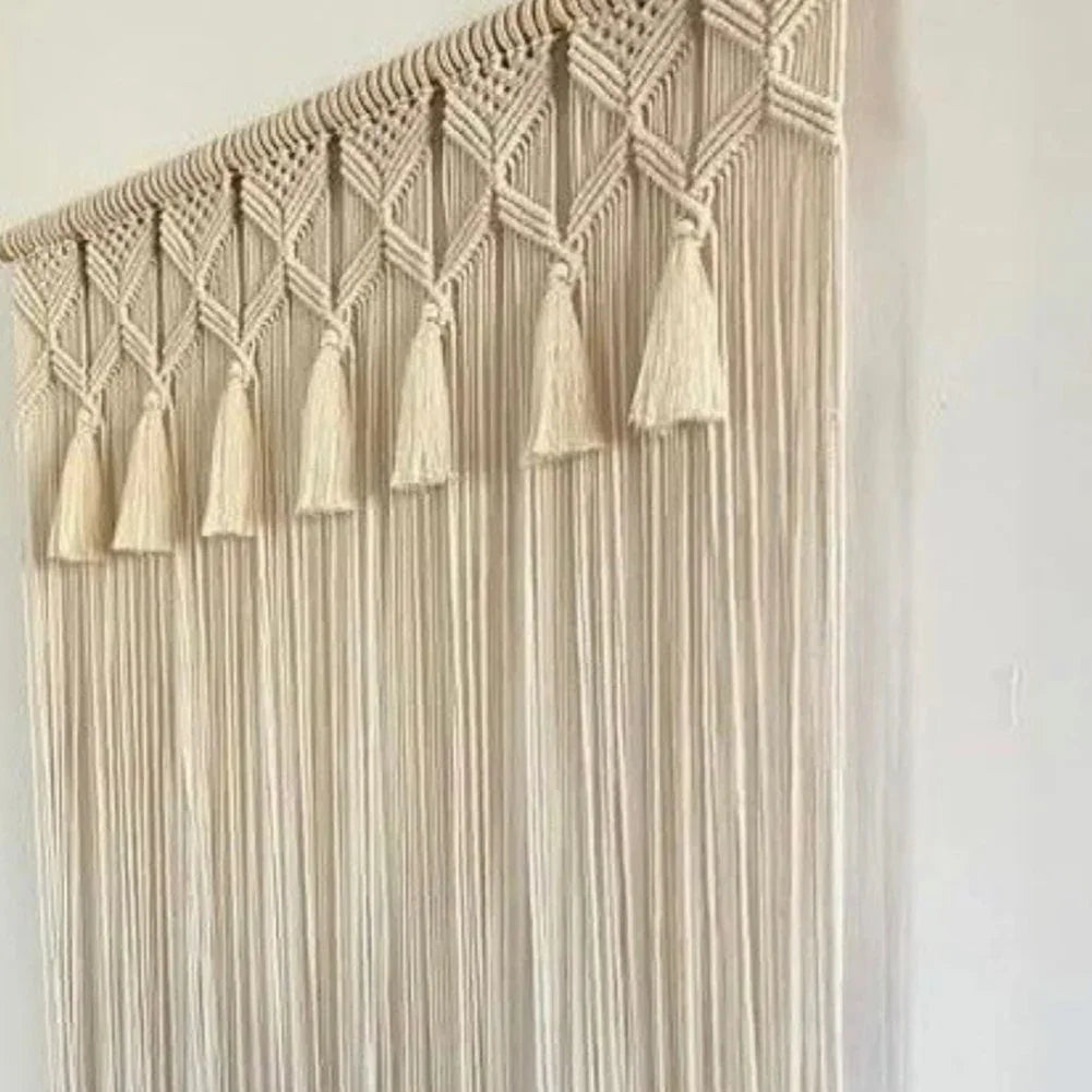 ستارة مكرمية قطن وخشب طبيعي، 100*230 سم