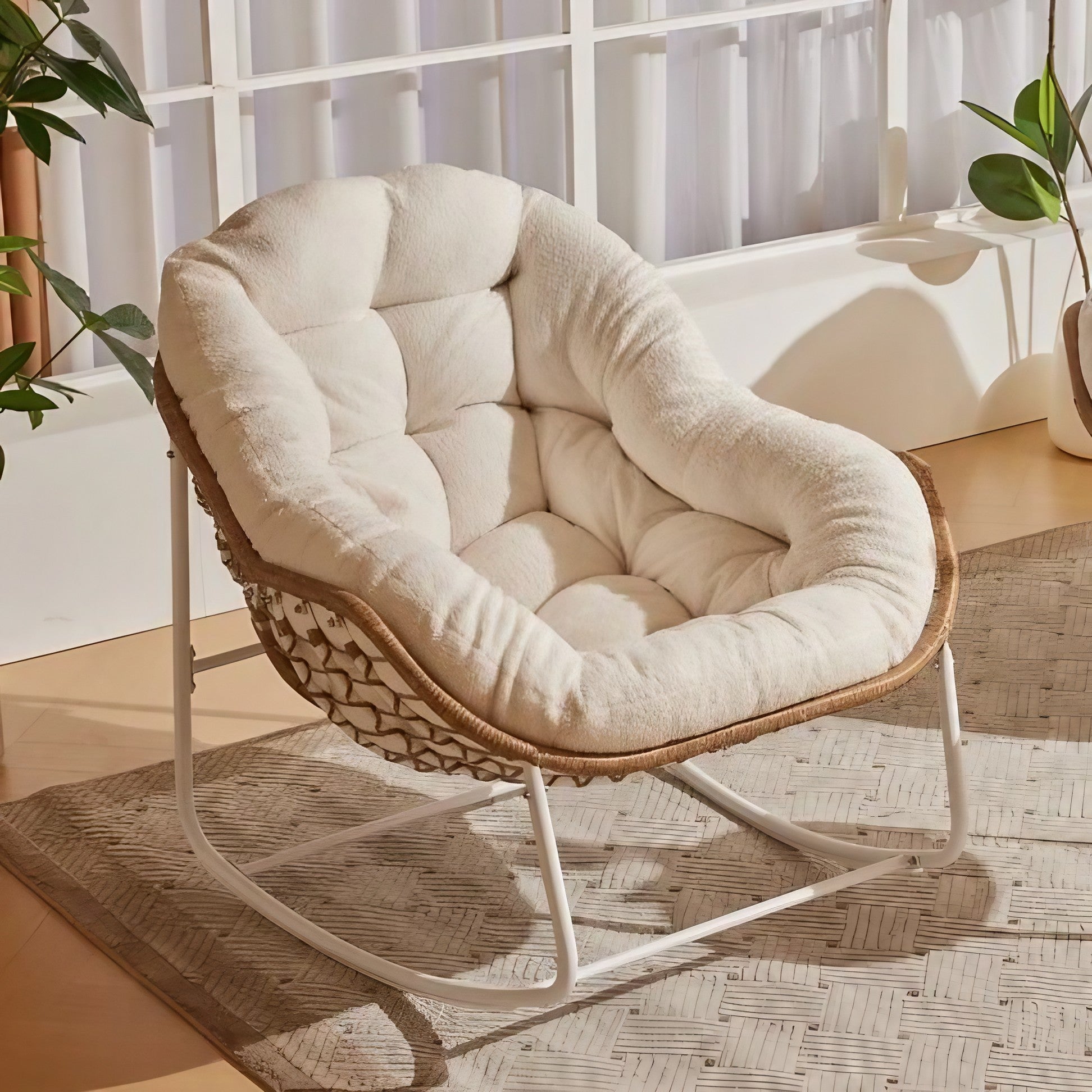 طقم كراسي هزاز خارجي مع ترابيزة خارجية ستيل وراتان، 3 قطع