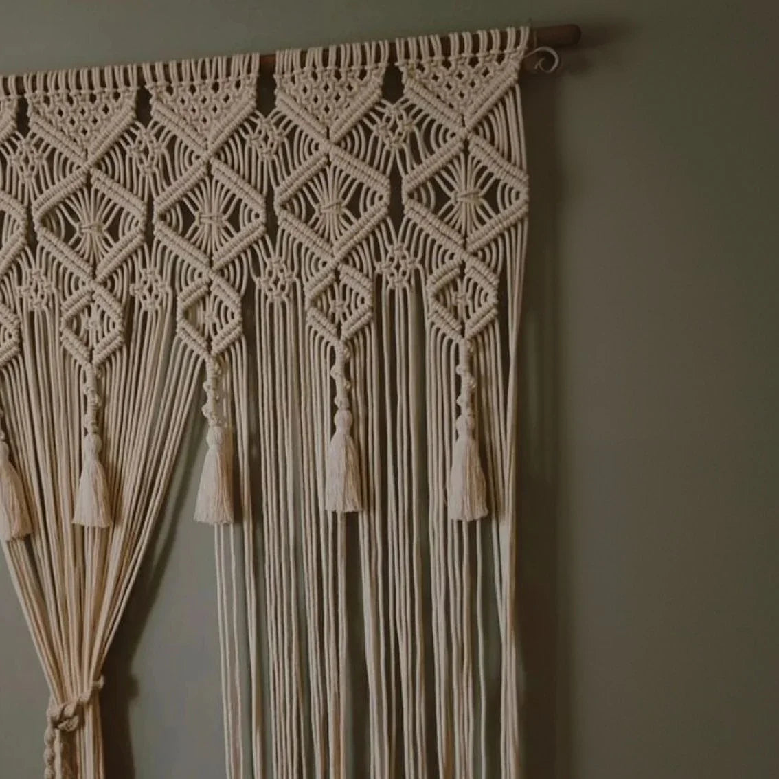 ستارة مكرمية قطن وخشب طبيعي، 100*230 سم