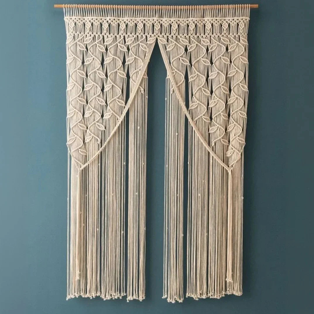 ستارة مكرمية خشب موسكي وقطن، 100*230 سم