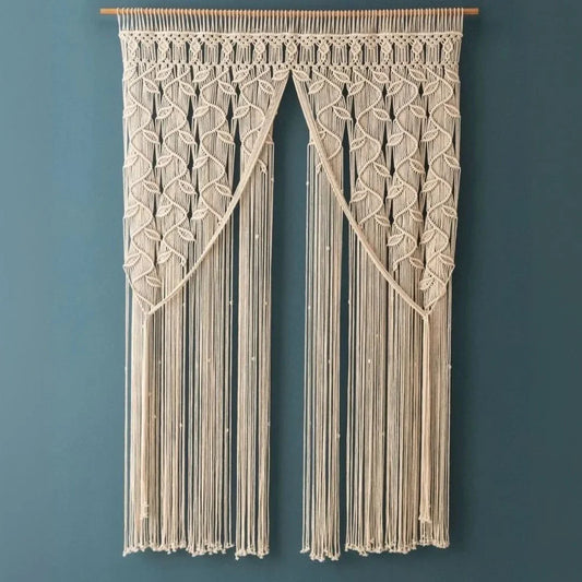 ستارة مكرمية خشب موسكي وقطن، 100*230 سم