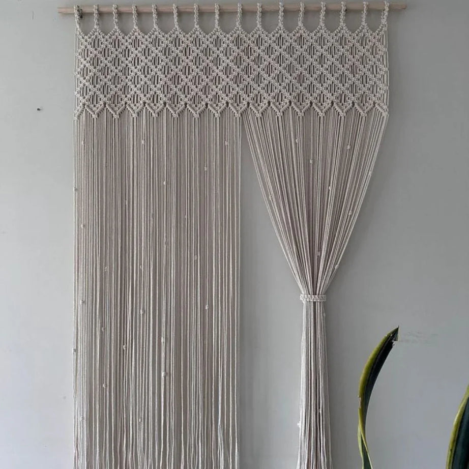 ستارة مكرمية خشب موسكي وقطن، 100*230 سم