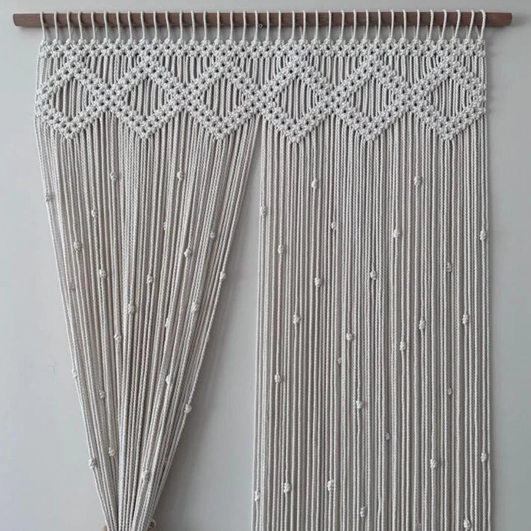 ستارة مكرمية خشب موسكي وقطن، 100*230 سم