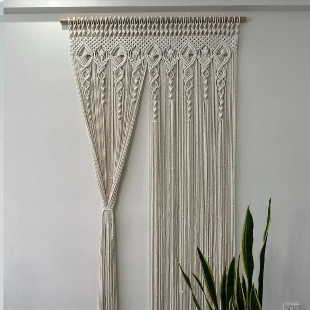 ستارة مكرمية خشب موسكي وقطن، 100*230 سم