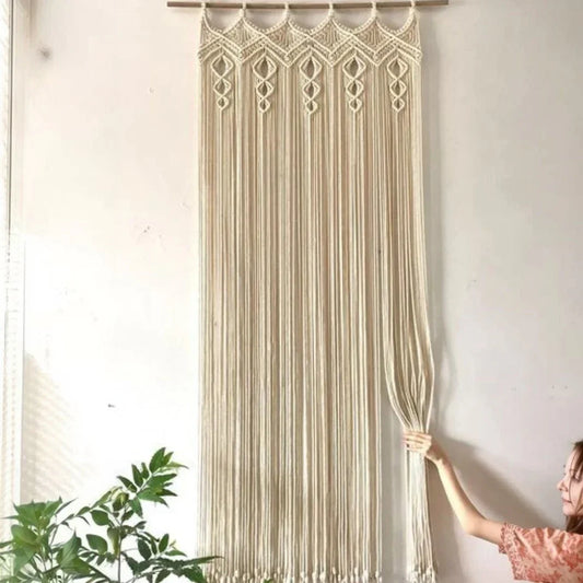 ستارة مكرمية خشب موسكي وقطن، 100*230 سم