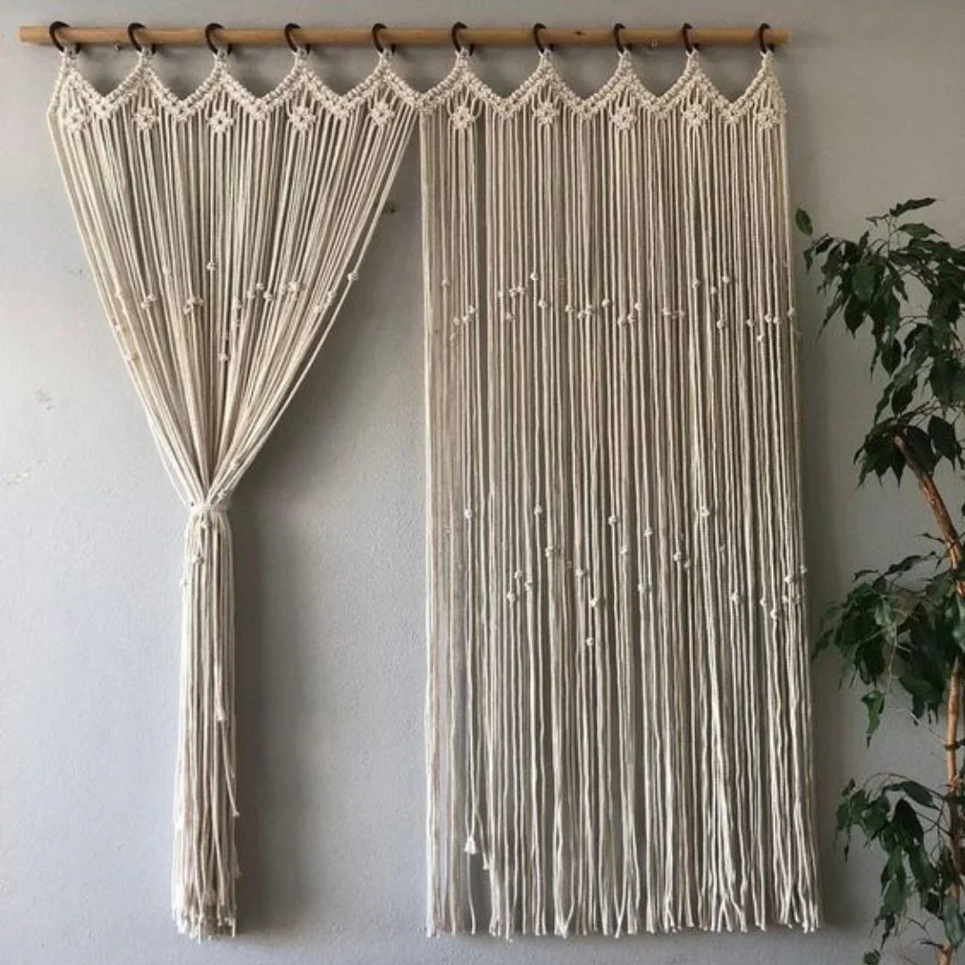 ستارة مكرمية خشب موسكي وقطن، 100*120 سم