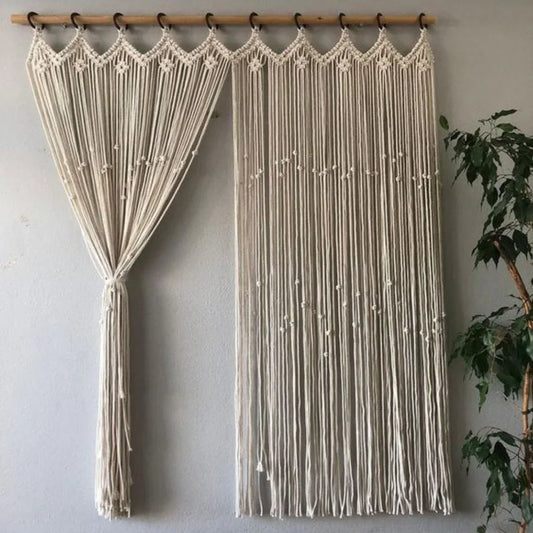 ستارة مكرمية خشب موسكي وقطن، 100*120 سم