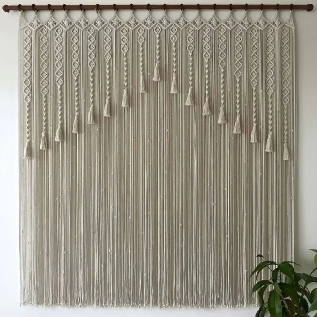 ستارة مكرمية خشب موسكي وقطن، 120*120 سم