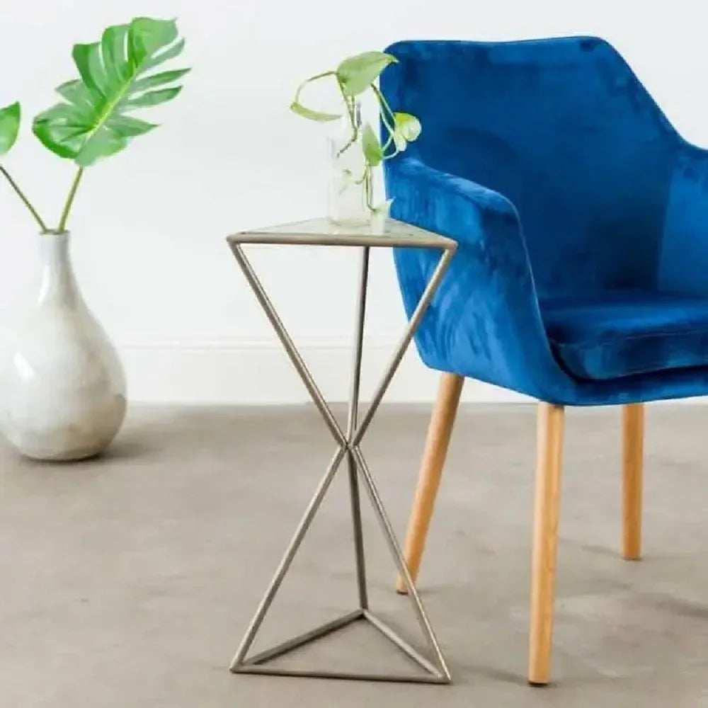 ترابيزة جانبية ستيل بسطح زجاج، 25*25*50 سم