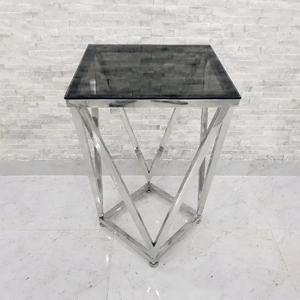 ترابيزة جانبية ستيل بسطح زجاج، 40*40*60 سم