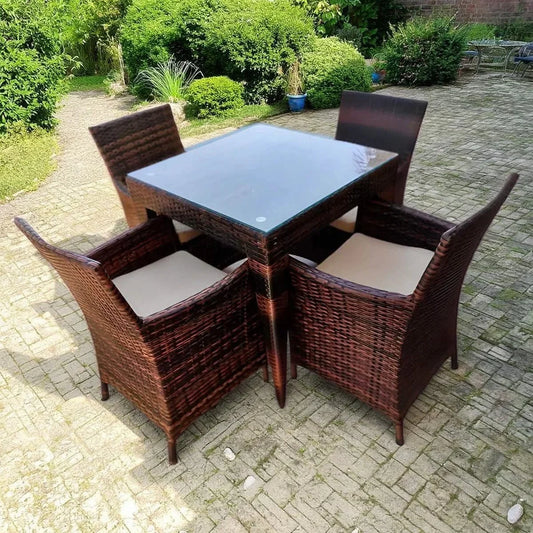 طقم لللحدائق معدن و راتان، 5 قطع