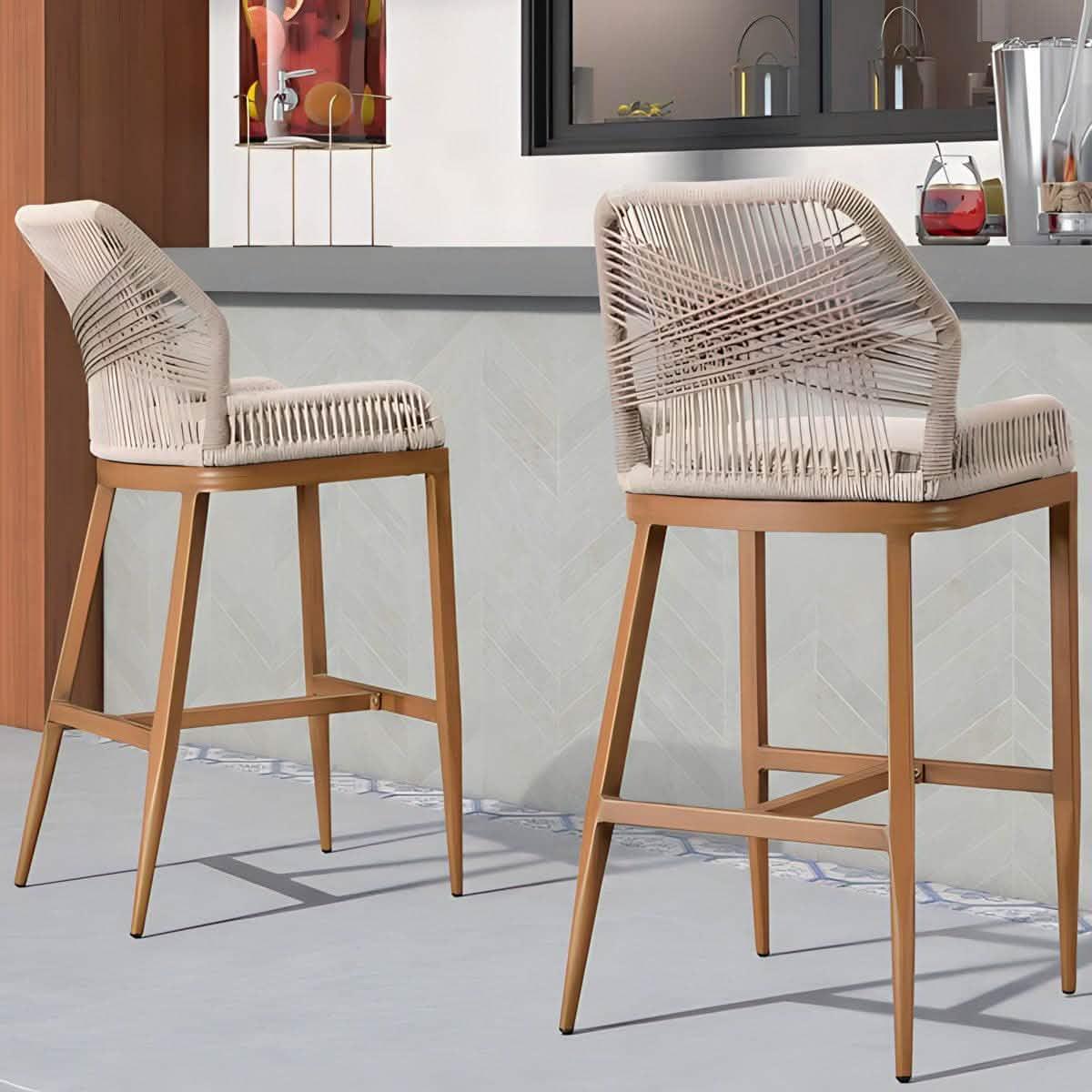 طقم كراسي خارجية معدن وخشب زان، 49*54*110 سم - قطعتين