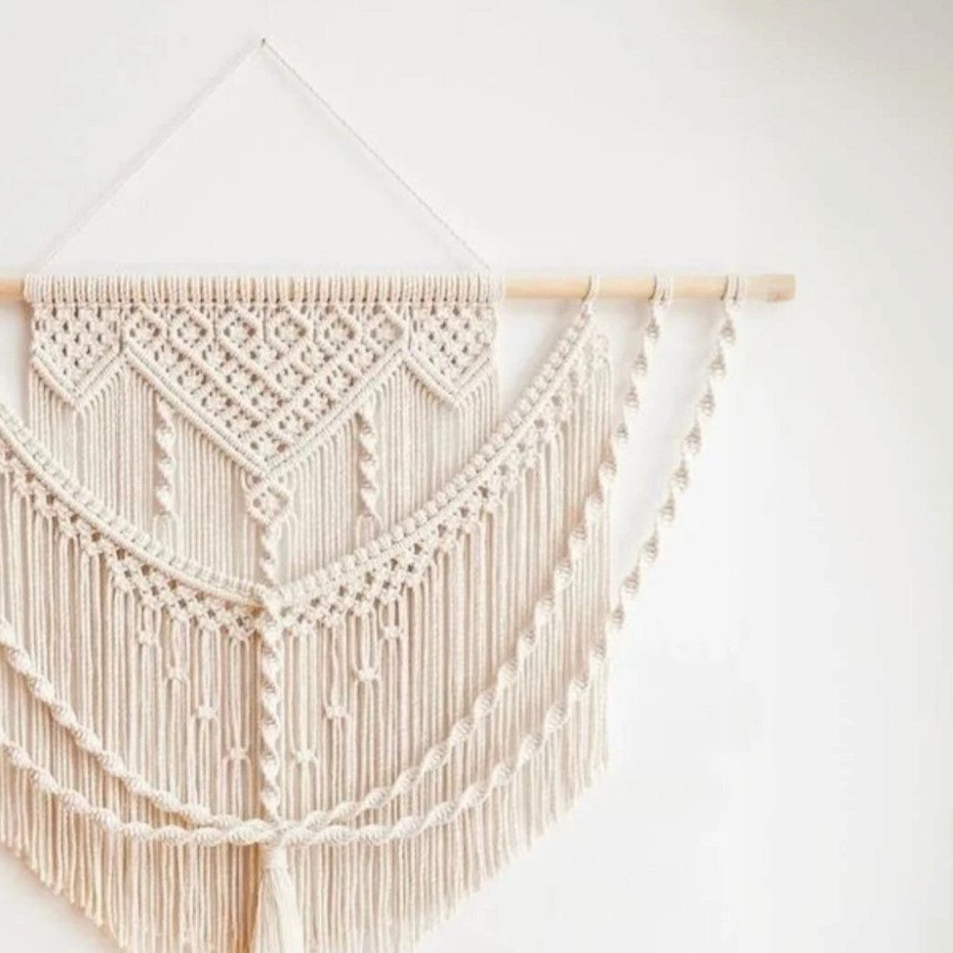 مكرمية حائط قطن وخشب طبيعي، 80*80 سم