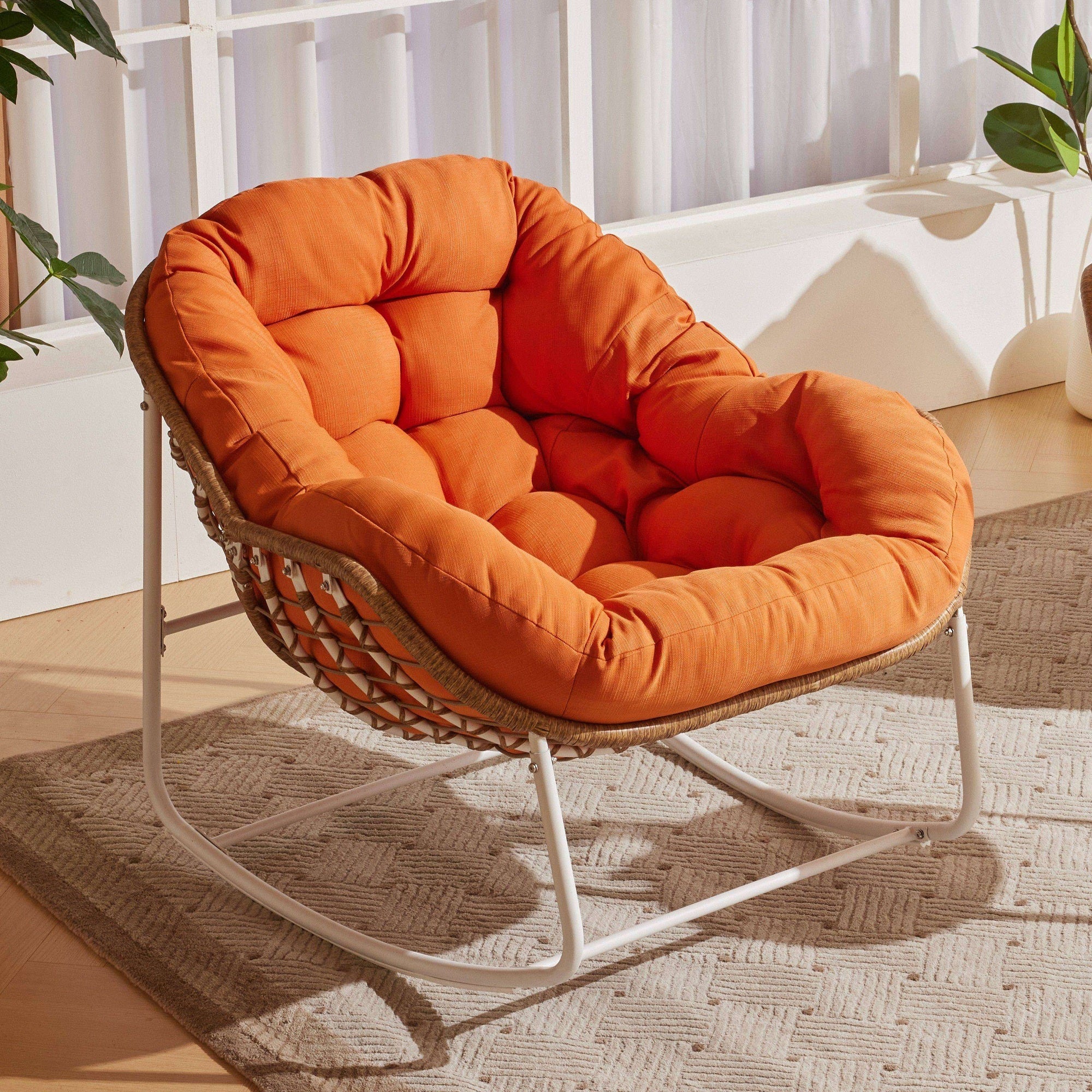 طقم كراسي هزاز خارجي مع ترابيزة خارجية ستيل ورتان، 3 قطع