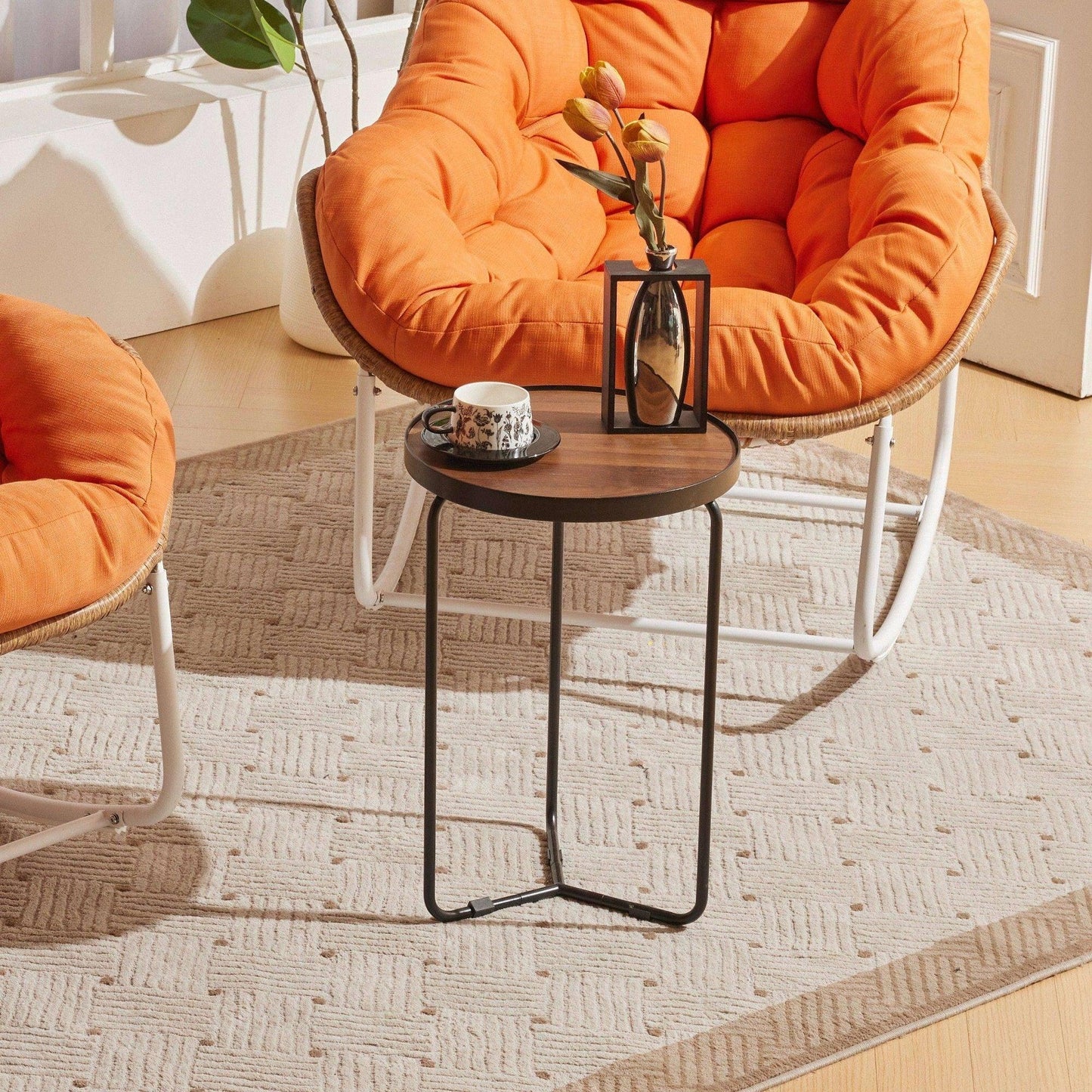 طقم كراسي هزاز خارجي مع ترابيزة خارجية ستيل ورتان، 3 قطع