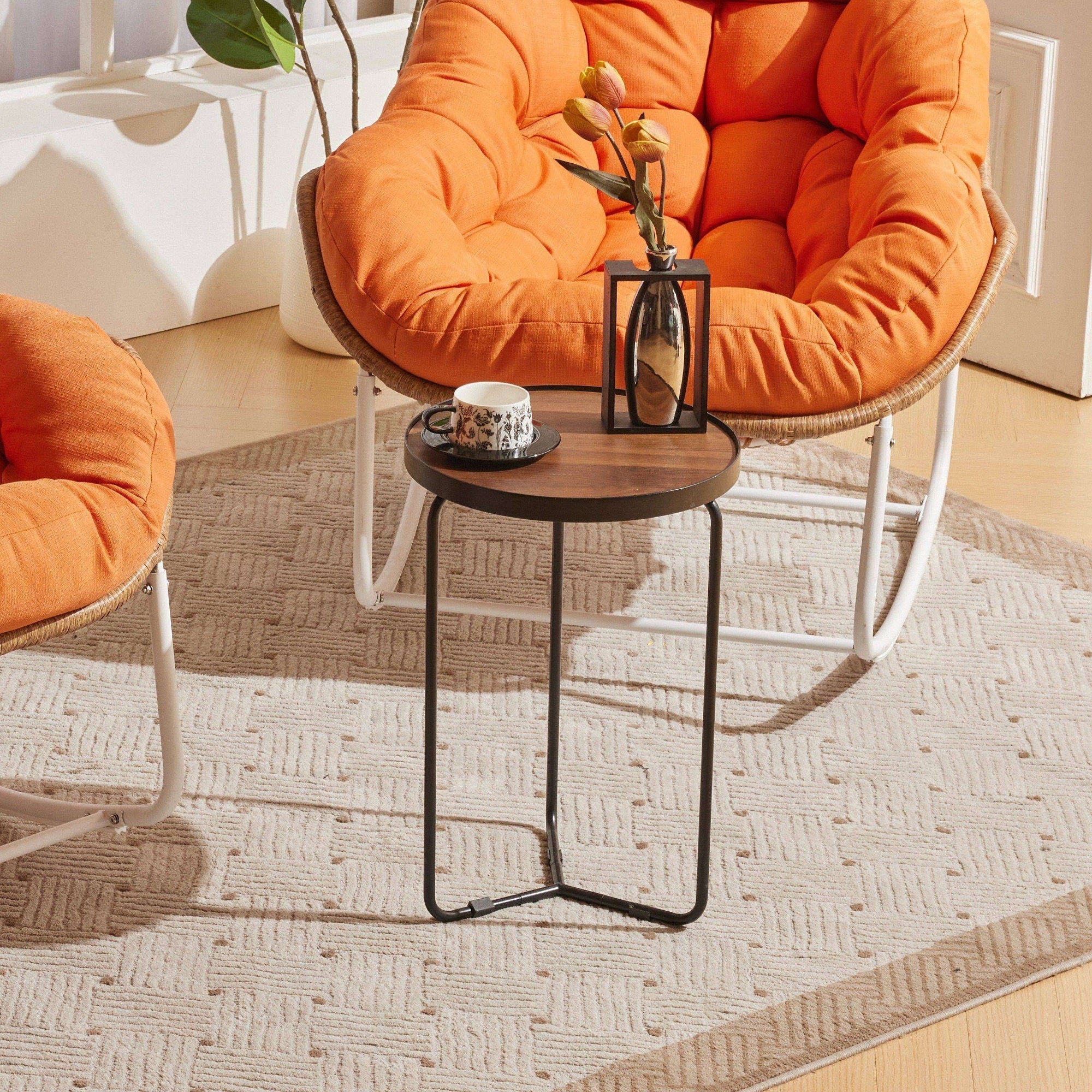 طقم كراسي هزاز خارجي مع ترابيزة خارجية ستيل ورتان، 3 قطع