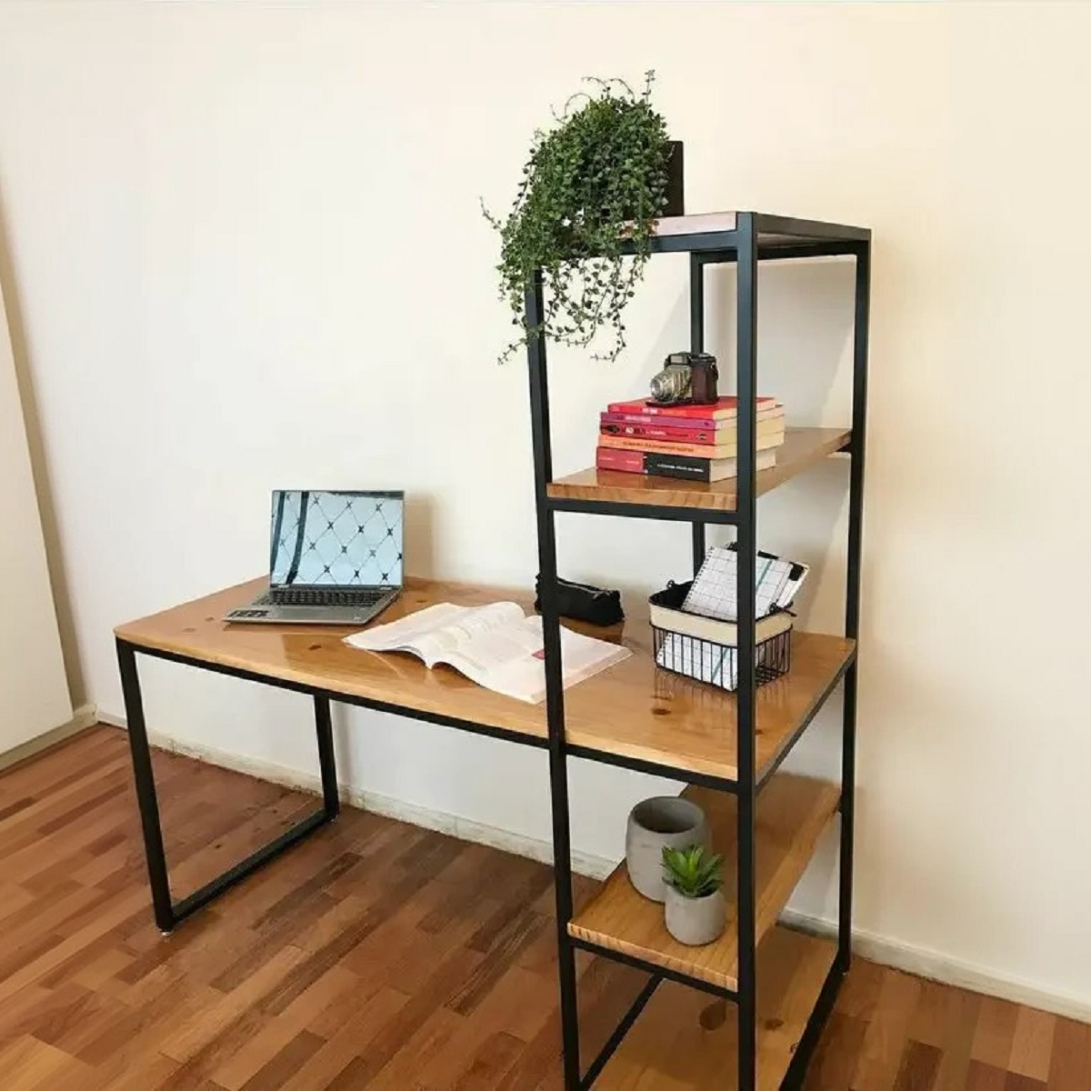 مكتب مع مكتبة ام دي اف وستيل، 120*60*160 سم