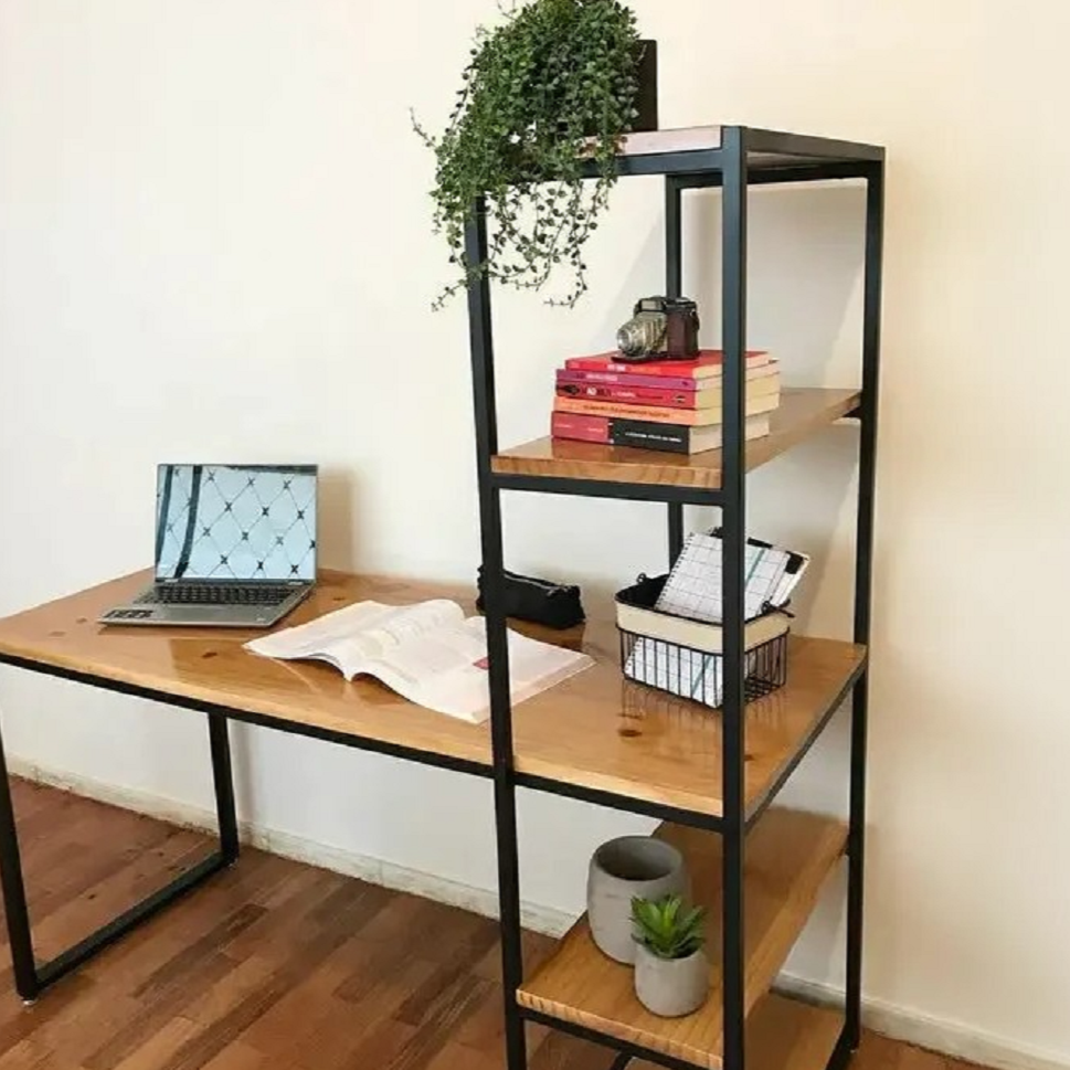 مكتب مع مكتبة ام دي اف وستيل، 120*60*160 سم