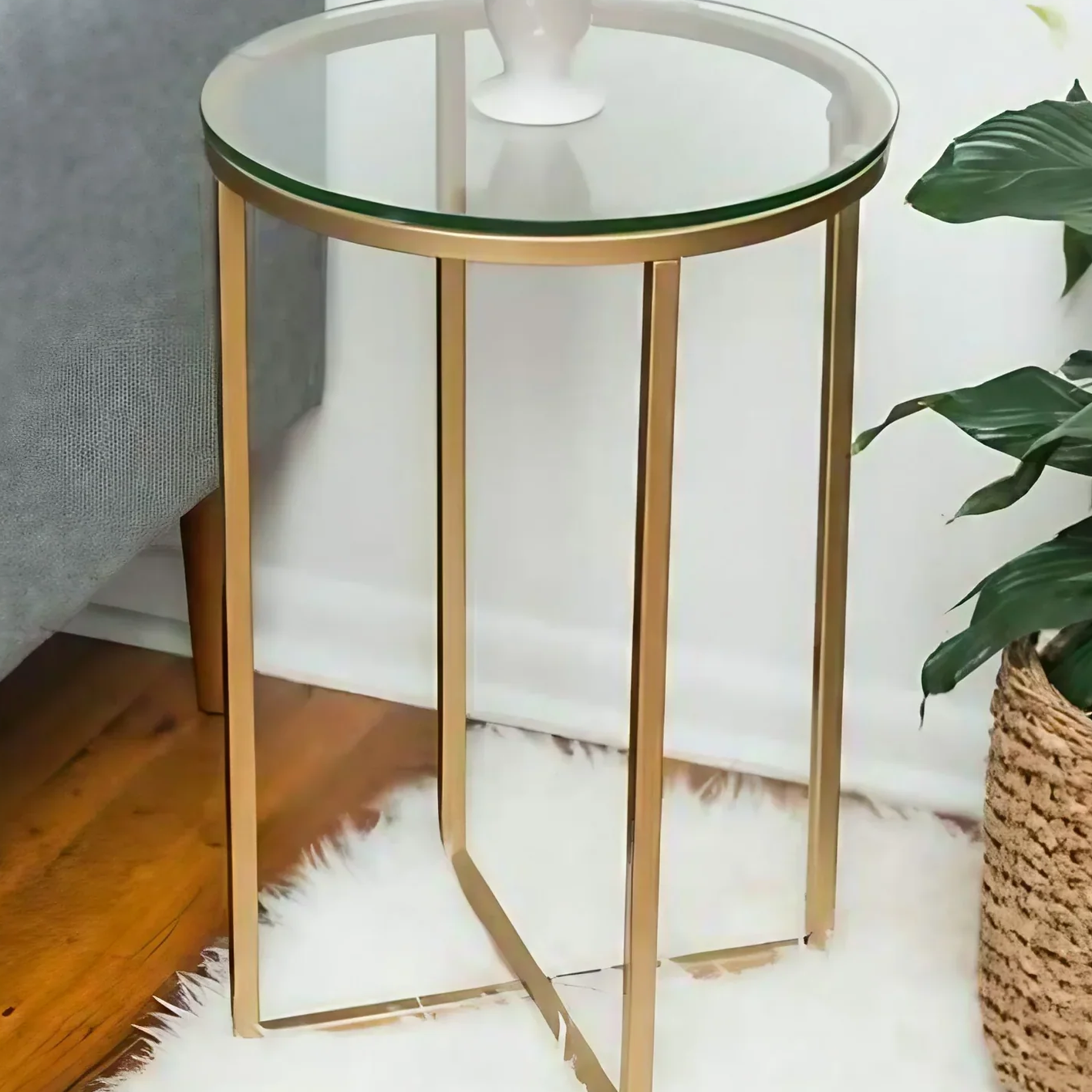 ترابيزة جانبية معدن بسطح زجاج، 40*40*60 سم