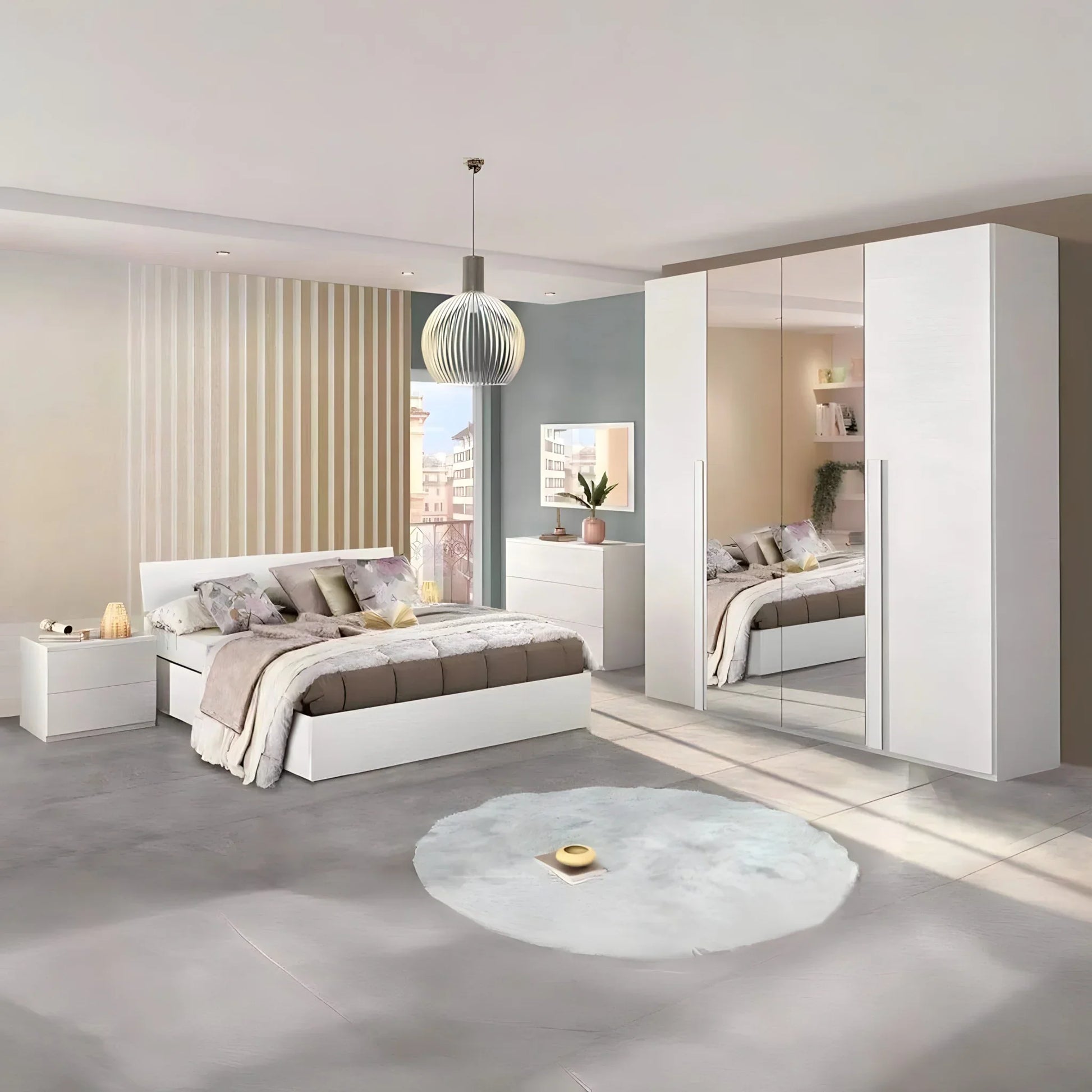 غرفة نوم كاملة، خشب ام دي اف - 5 قطع