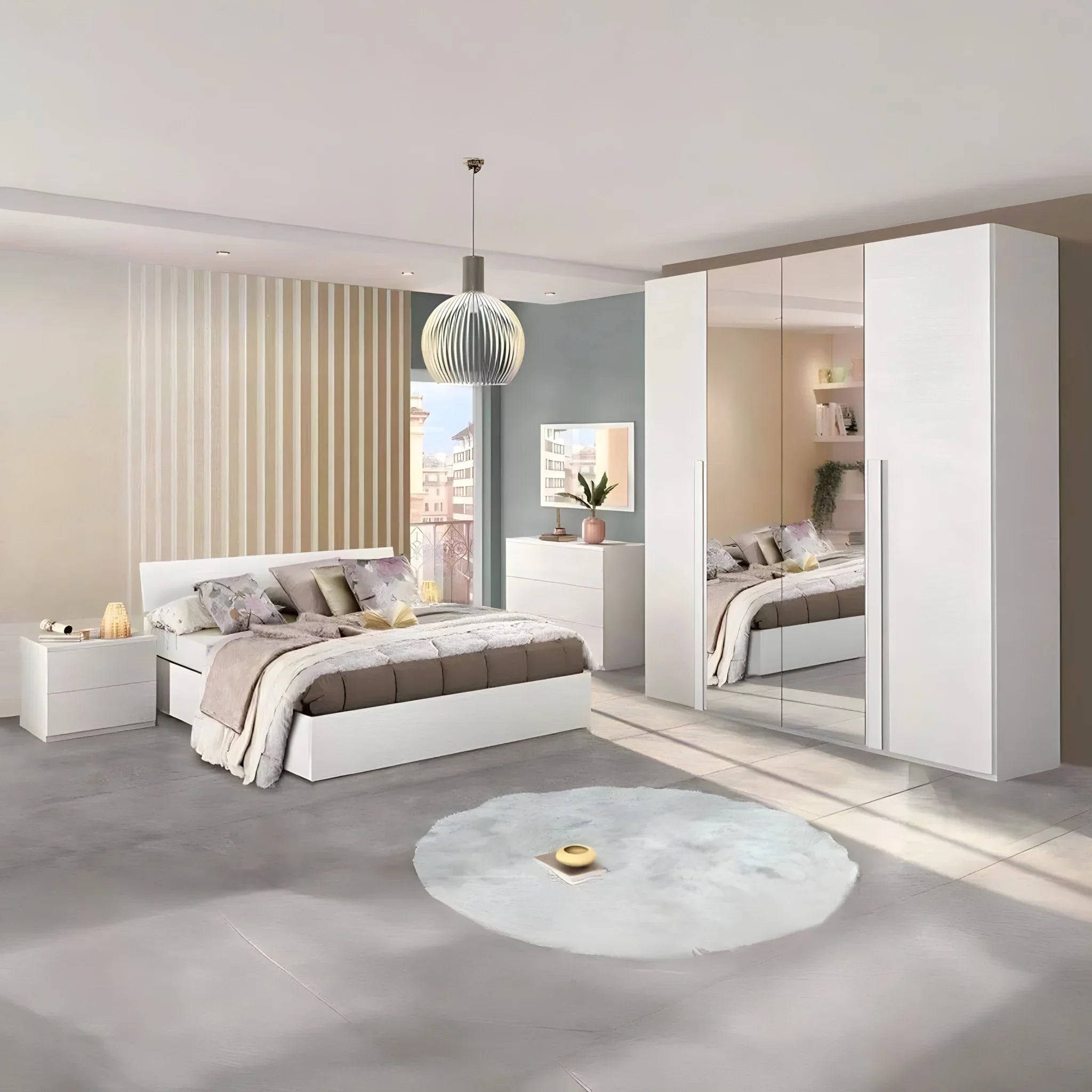 غرفة نوم كاملة، خشب ام دي اف - 5 قطع