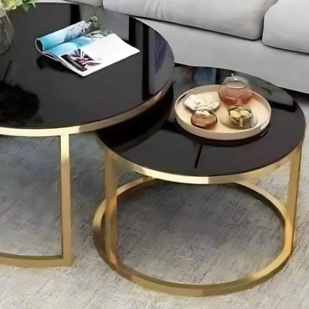 طقم ترابيزات قهوة متداخلة ستيل بسطح زجاج، قطعتين