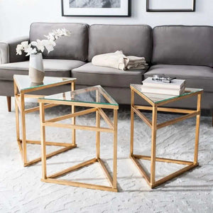 ترابيزة قهوة قابلة للتعديل ستيل بسطح زجاج، 3 قطع