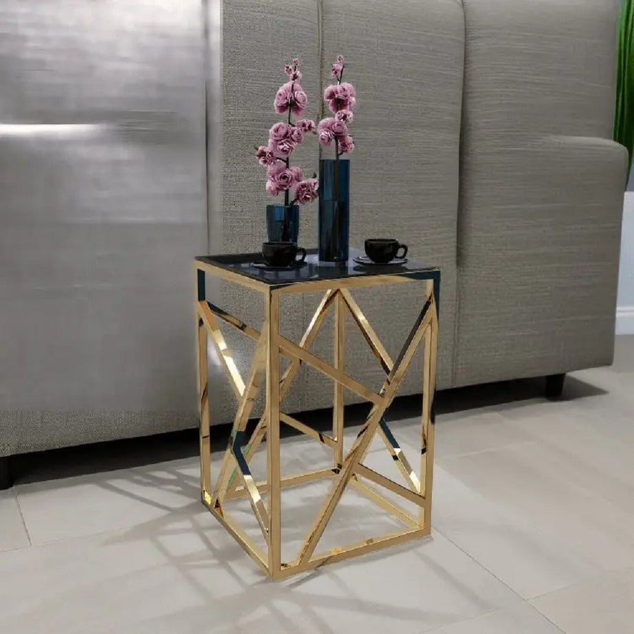 ترابيزة جانبية ستيل بسطح زجاج، 40*40*60 سم