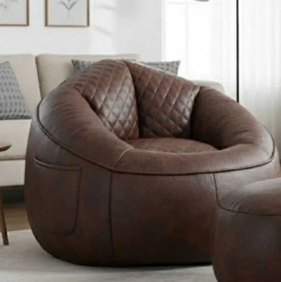 طقم بين باج مع بف جلد، قطعتين - بني