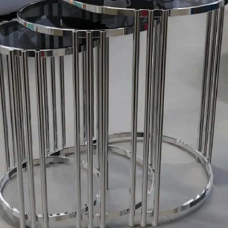 طقم ترابيزات جانبية ستيل بسطح زجاج، 3 قطع