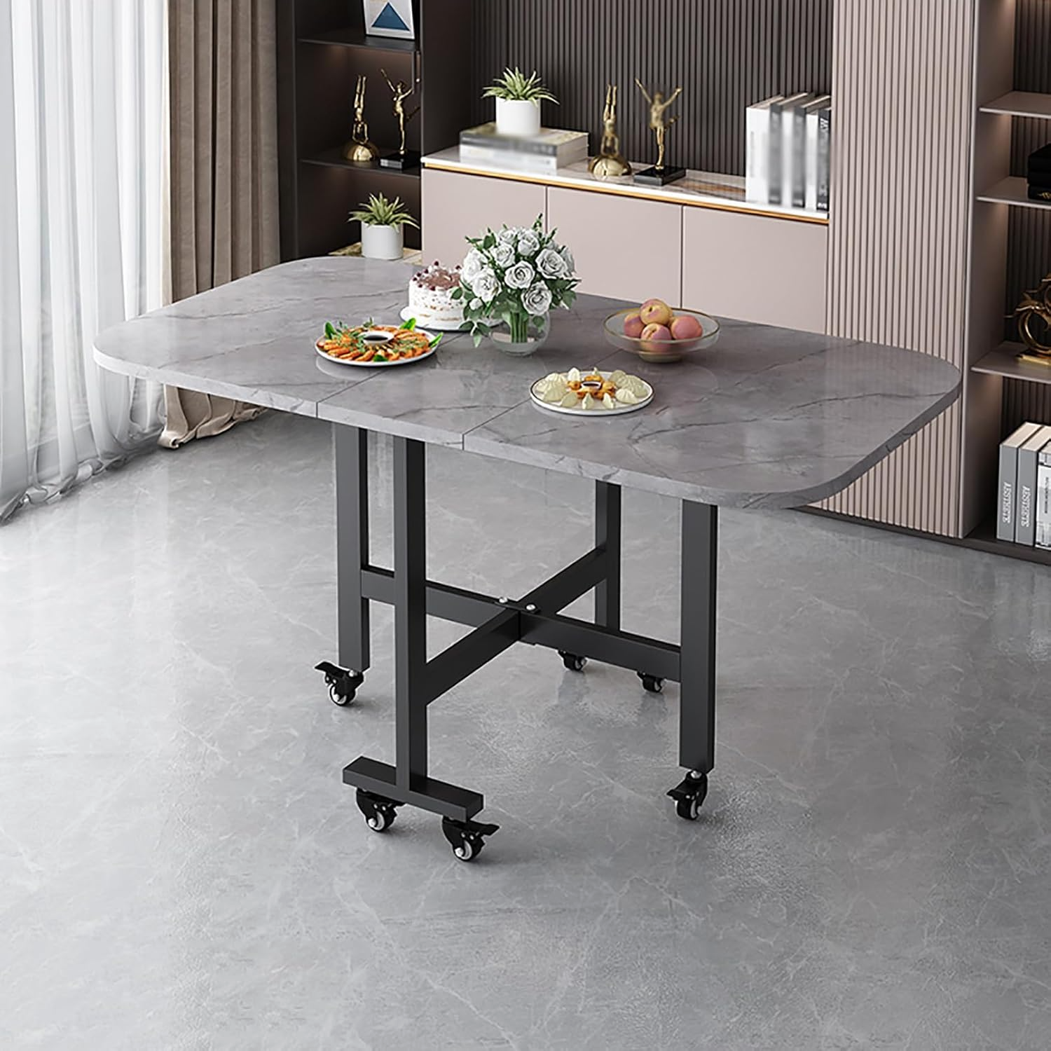 ترابيزة سفرة ستيل بسطح خشب، 120*70*75 سم