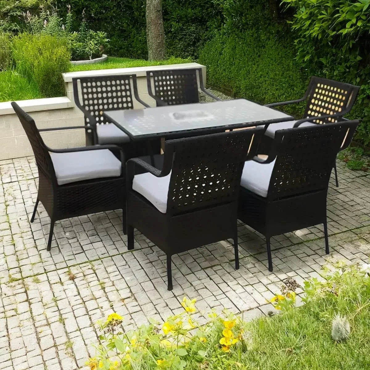 طقم للحدائق معدن و راتان، 7 قطع