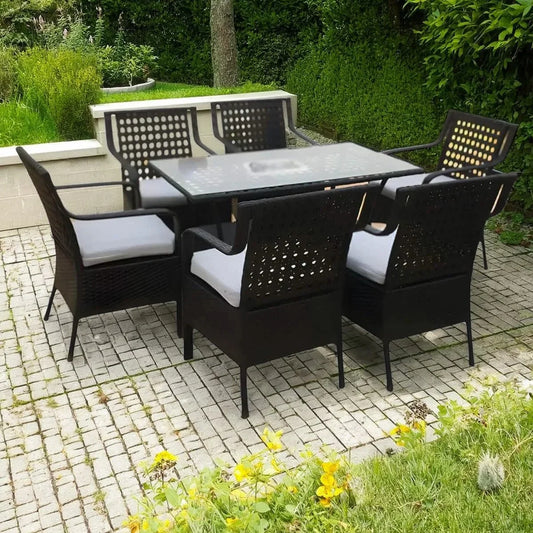 طقم للحدائق معدن و راتان، 7 قطع