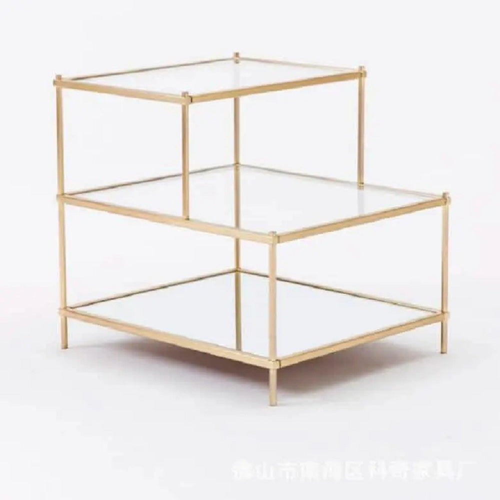 ترابيزة جانبية ستيل بسطح زجاج، 60*30*55 سم