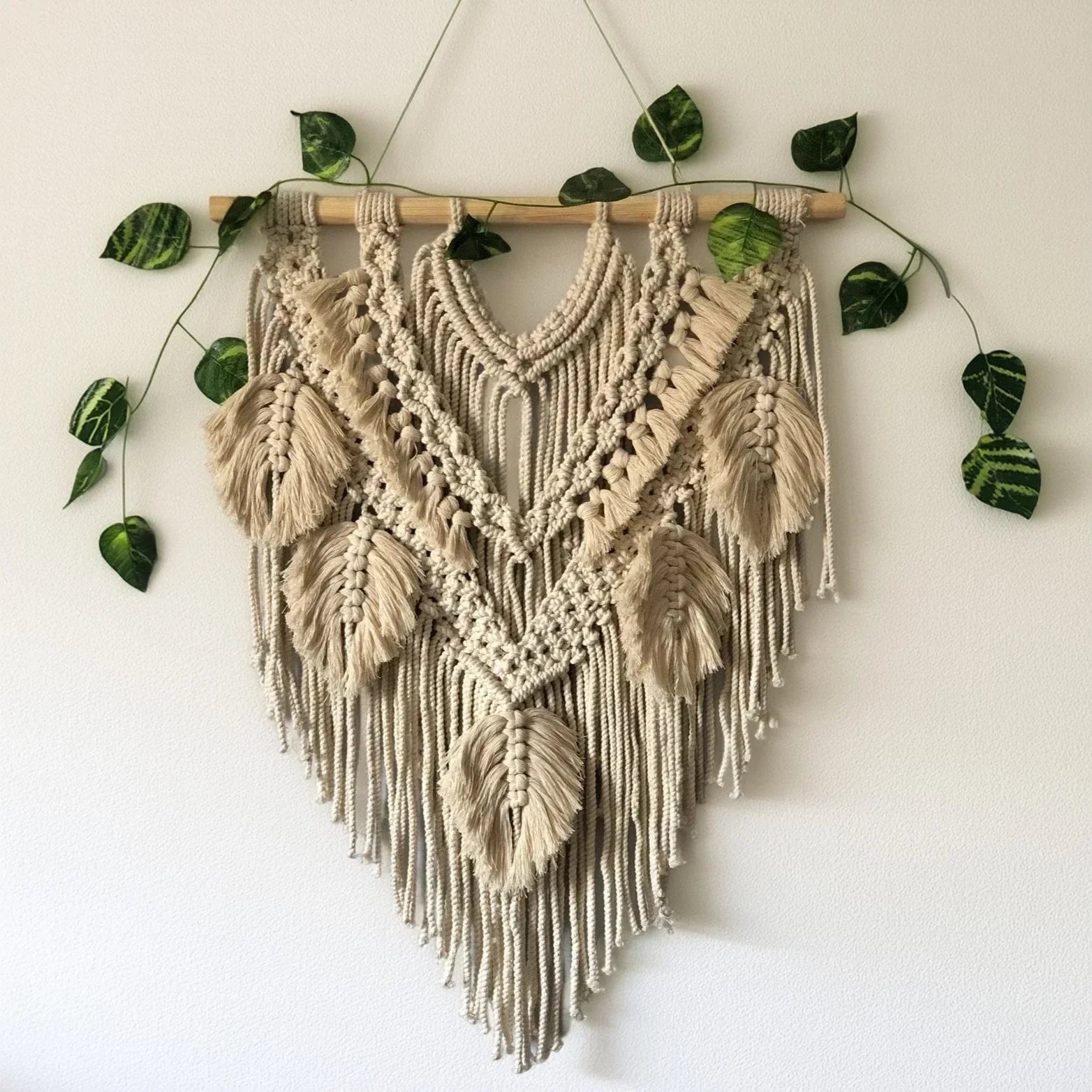 مكرمية حائط خشب طبيعي وقطن، 60*80 سم