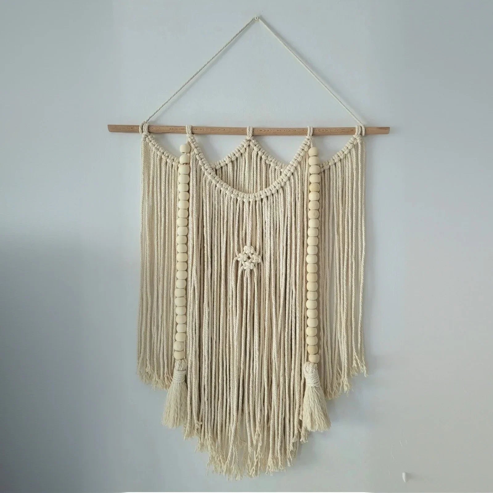 مكرمية حائط خشب طبيعي وقطن، 60*80 سم