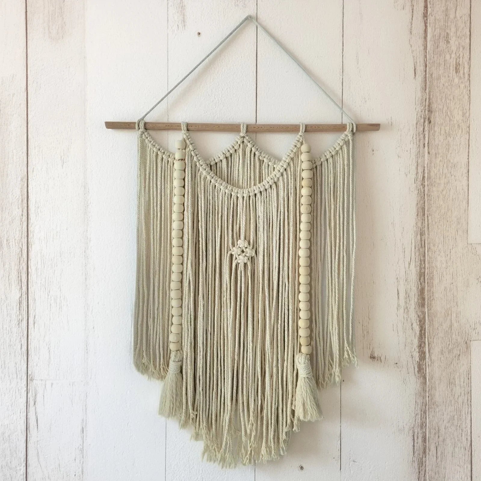 مكرمية حائط خشب طبيعي وقطن، 60*80 سم