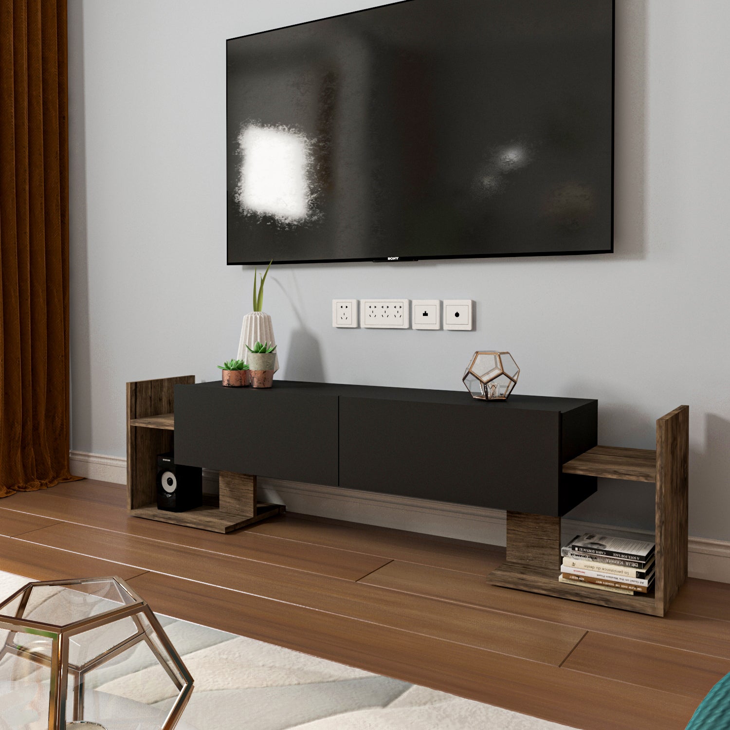 ترابيزة تليفزيون خشب ام دي اف، 160*30*42 سم